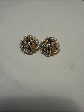Gold-Tone Pearl & Crystal Cluster Earrings for Women